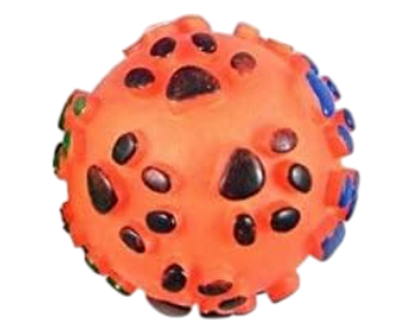 Balle à couinement pour chien avec motif pattes orange