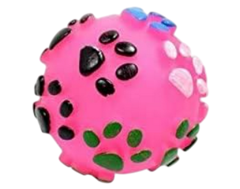 Balle à couinement pour chien avec motif pattes rose