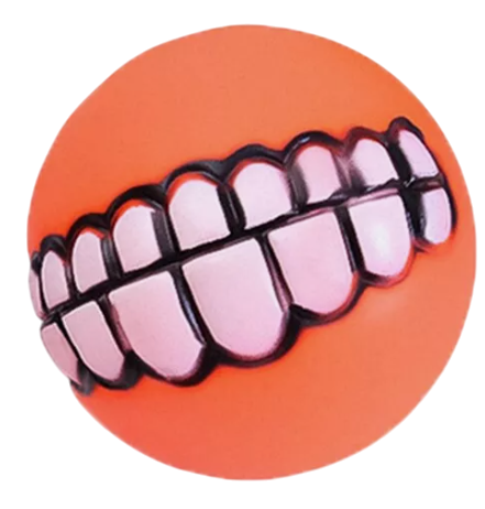 Balle à couinement pour chien avec motif dents orange