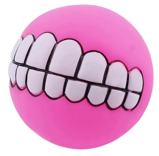Balle à couinement pour chien avec motif dents rose
