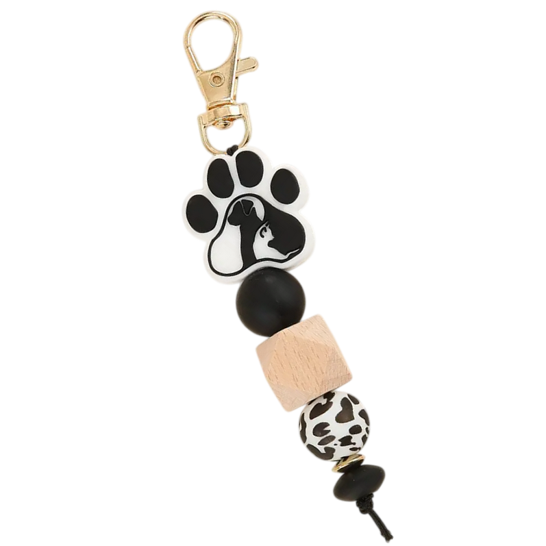 Porte-clés en forme de cœur avec motif de patte de chat motif chien et chat