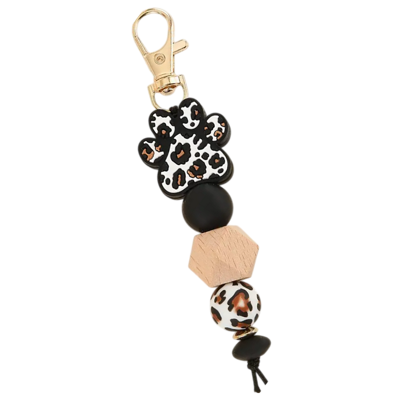 Porte-clés en forme de cœur avec motif de patte de chat motif léopard