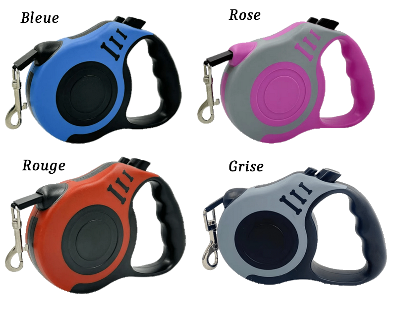 Laisse enrouleur 3 mètres rétractable coloris au choix