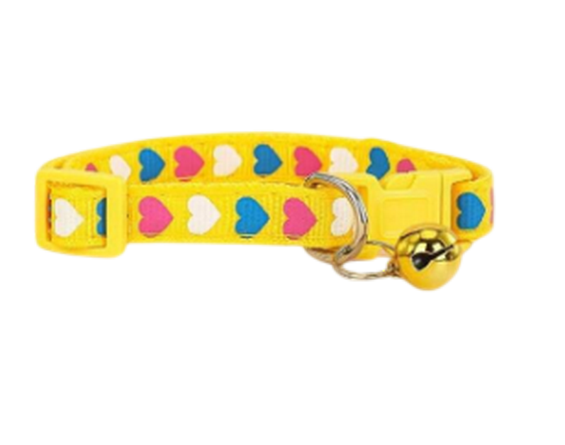 Collier pour chat jaune motif cœurs et sa petite clochette