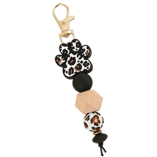 Porte-clés en forme de cœur avec motif de patte de chat motif léopard