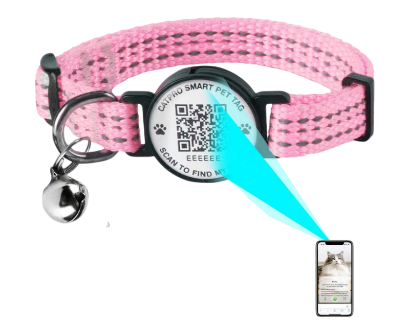 Collier anti-perte avec traqueur pour chat Catpro coloris rose