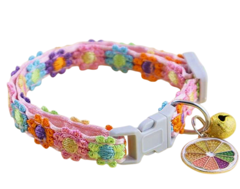 Collier pour chat florales avec breloque orange