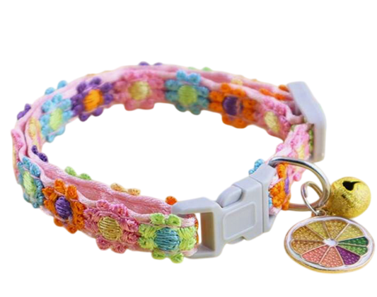 Collier pour chat florales avec breloque orange