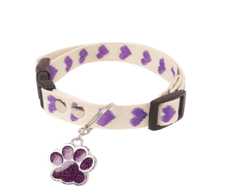 Collier pour chien motif de cœur violet avec sa petite plaque