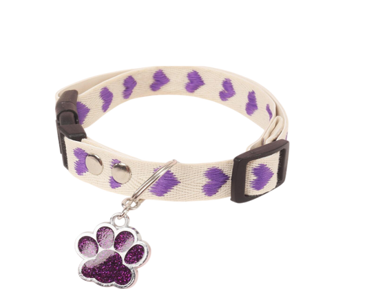 Collier pour chien motif de cœur violet avec sa petite plaque