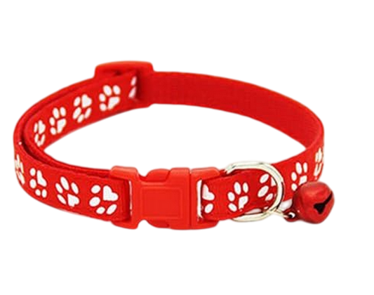 Collier pour chat rouge avec motif de pattes et sa clochette