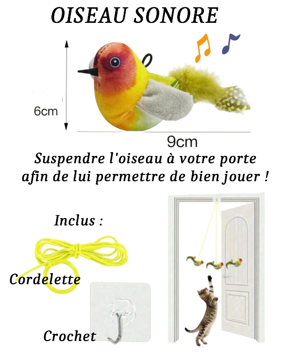 Jouet pour chat petit oiseau sonore interactif