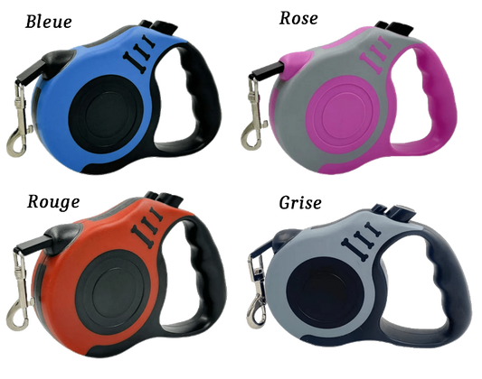Laisse enrouleur 3 mètres rétractable coloris au choix